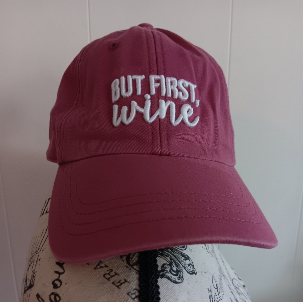 But First, Wine Womens Burgundy Ball Cap OS